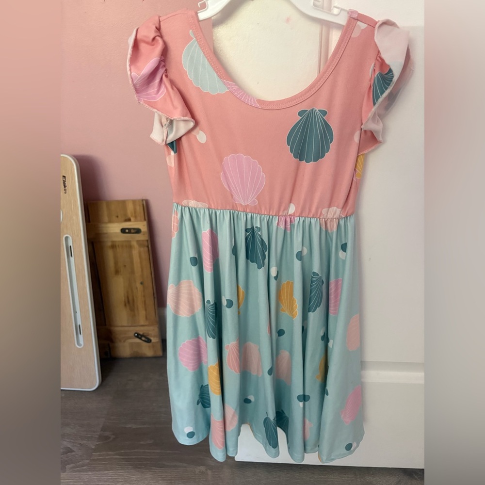 Dot Dot Smile Seashell Dress - Pink and Teal